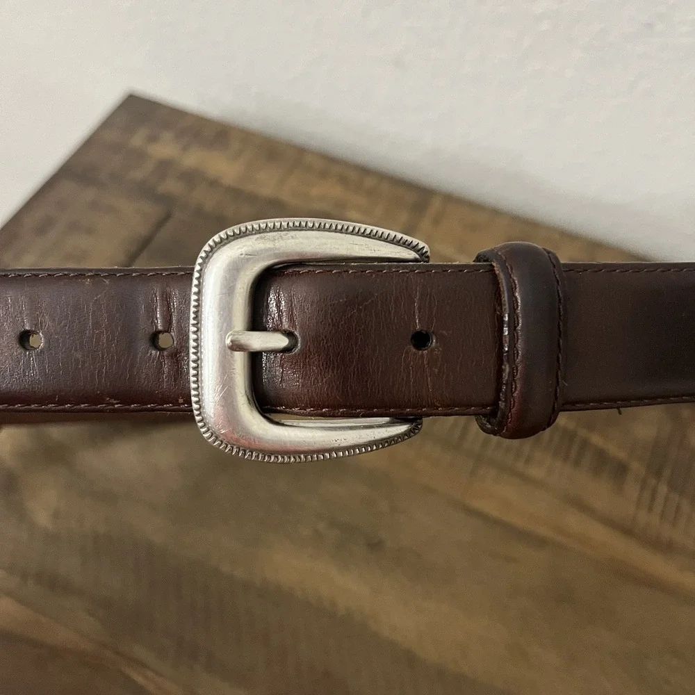 Vtg FOSSIL Brown Leather Belt Silver‎ Buffalo Yellowstone Concho Men's 34